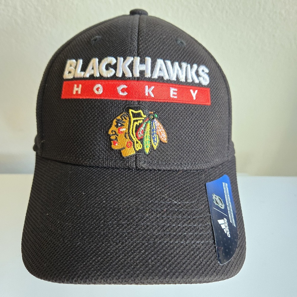 Chicago Blackhawks‎ Adidas Size L/XL Baseball Hat Cap Black Fitmax New